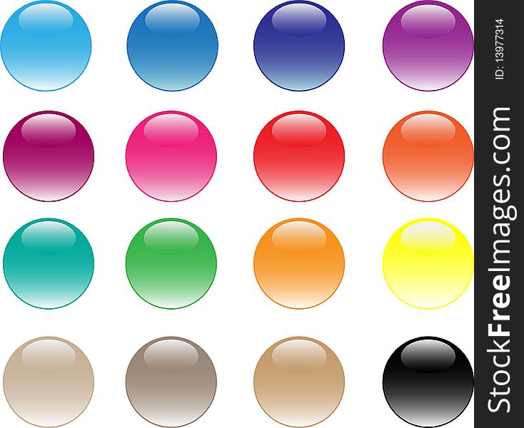 Glassy buttons. 16 different colors