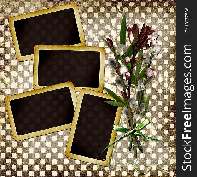 Slides With Willow Bouquet  On Grunge Background