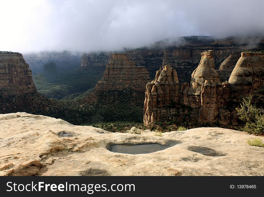 Fog in Monument Canyon in the Colorado National Monument. Fog in Monument Canyon in the Colorado National Monument.