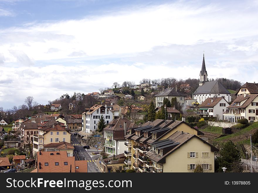 A small Town on Lake Geneva in Swiss. A small Town on Lake Geneva in Swiss