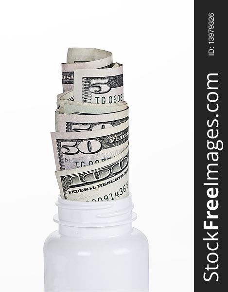 Healthcare Cost - money prescription bottle