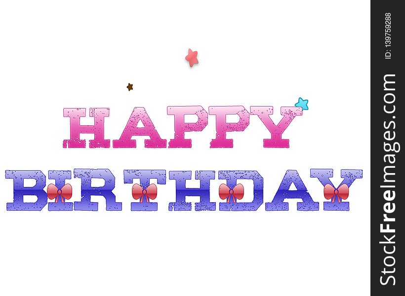 Happy Birthday Pink Blue Stars Ribbon Letters Illustration