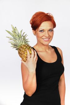 Girl With Pineapple In The Hand Stock Images