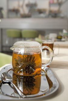 Glass Tea Pot With Fresh Green Tea Stock Photography Glass Tea Pot With Fresh Green Tea Stock Photography