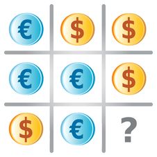 Tic Tac Toe Game With Dollars And Euros Royalty Free Stock Images