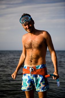 Handsome Summer Diving Man With Swimming Mask Stock Photo Handsome Summer Diving Man With Swimming Mask Stock Photo