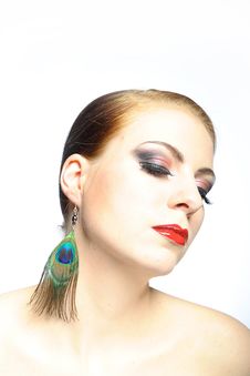 Beauty Female Face With Red Shiny Lips Stock Photography Beauty Female Face With Red Shiny Lips Stock Photography