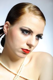 Beauty Female Face With Red Shiny Lips Stock Image Beauty Female Face With Red Shiny Lips Stock Image