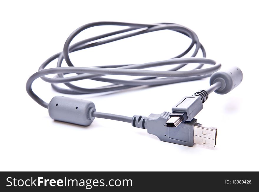 Grey  usb cable isolated on white background. with shadow