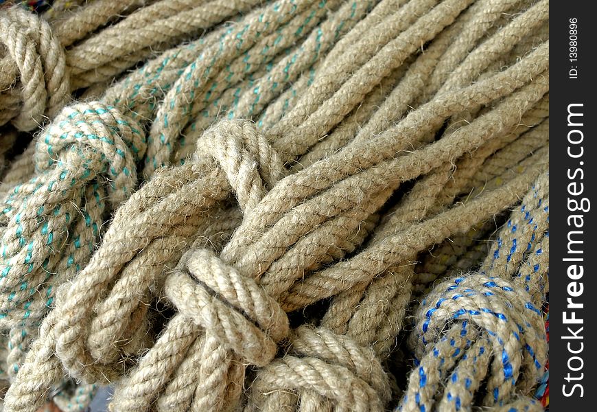 A bundle of natural ropes made of hemp