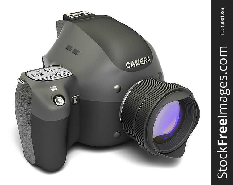 Modern digital full-frame camera with lens