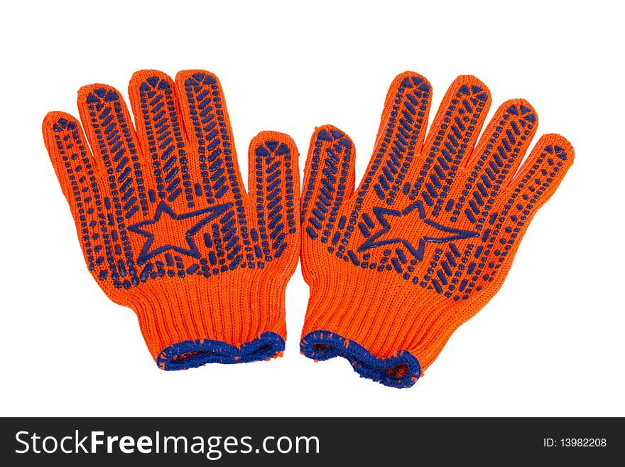 The orange work gloves isolated on the white background. The orange work gloves isolated on the white background