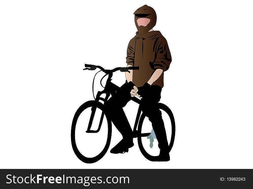 bicyclist under the white background