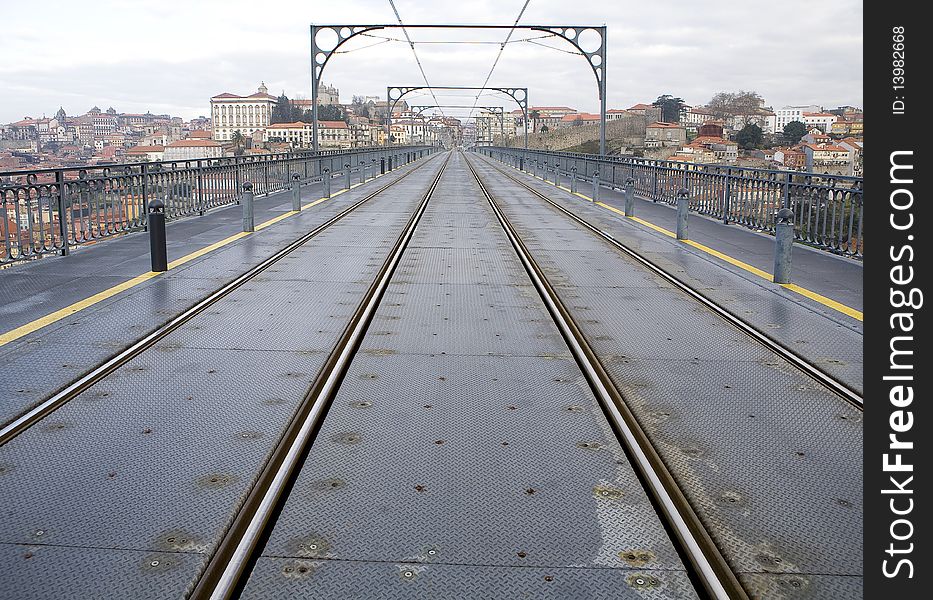 Old bridge over Rio Douro, in city of Oporto