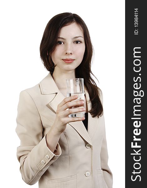 Girl with glass of water isolated on white