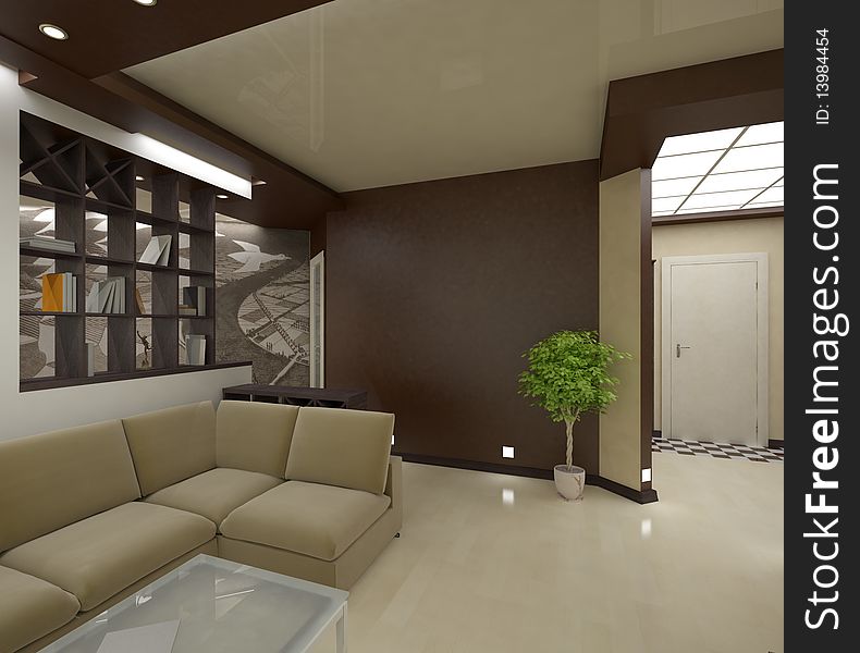 3D modeling of interior apartment in brown and beige