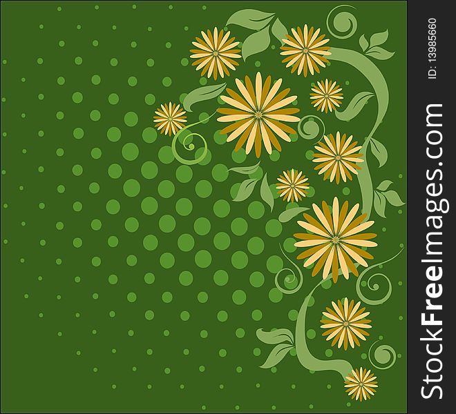 Floral green background with flowers and leaves. Floral green background with flowers and leaves