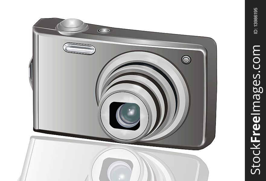 Compact digital camera on white background