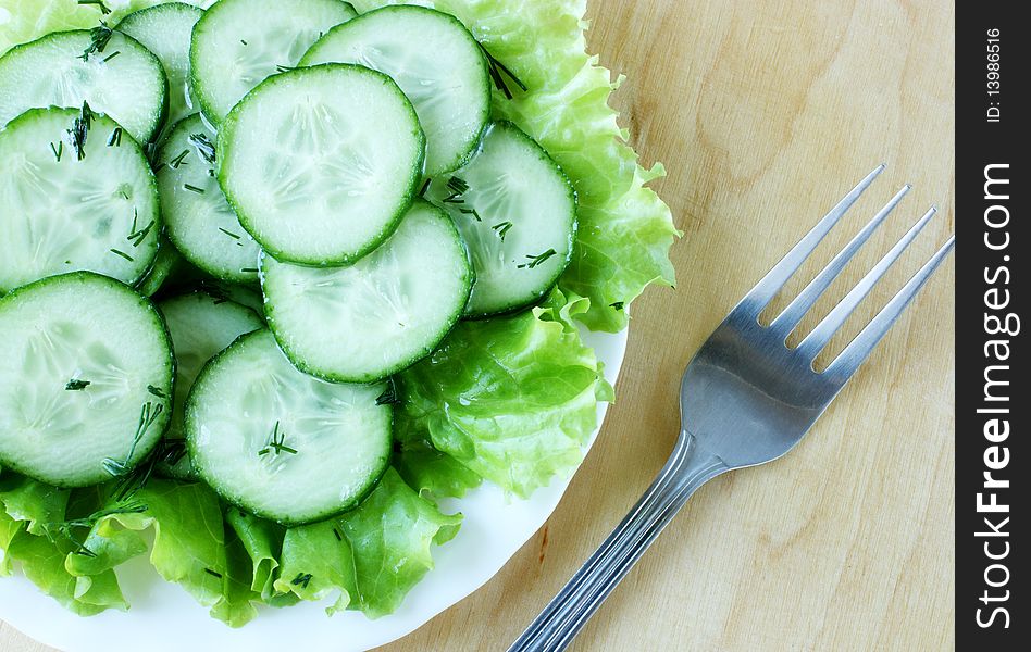 Green salad with lettuce cucumber and dill