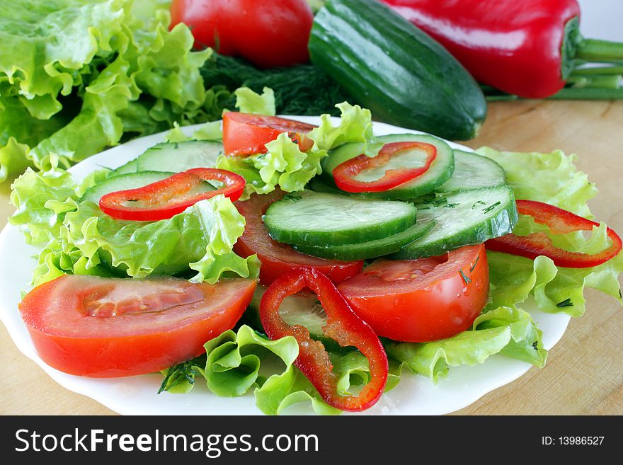 Salad tomatos cucumber dill and greenonion. Salad tomatos cucumber dill and greenonion