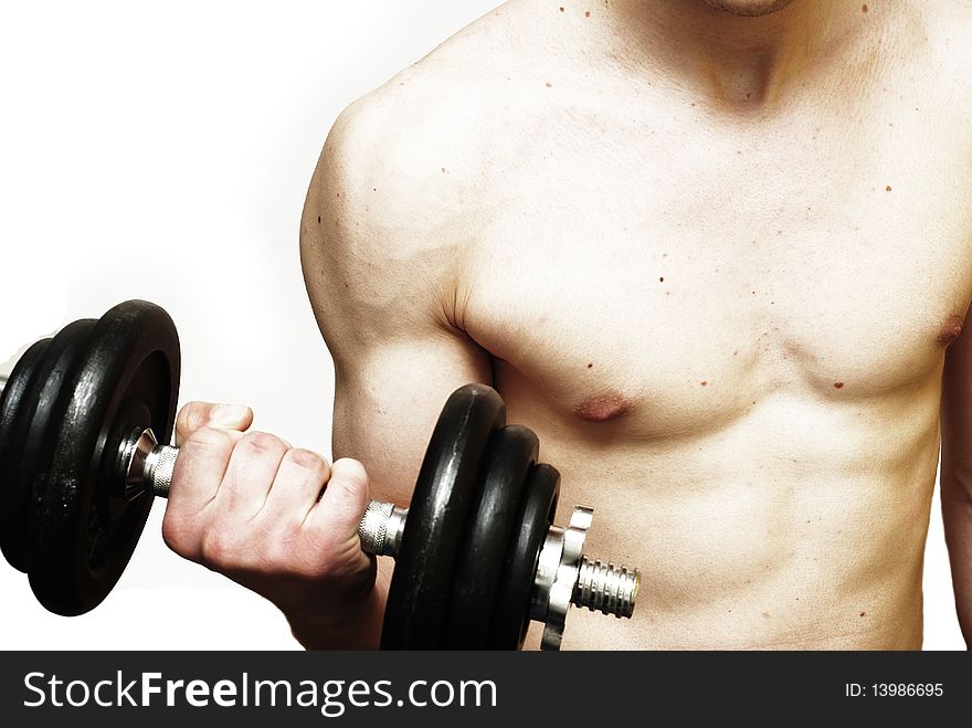 Man lifting weight on the white background. Man lifting weight on the white background