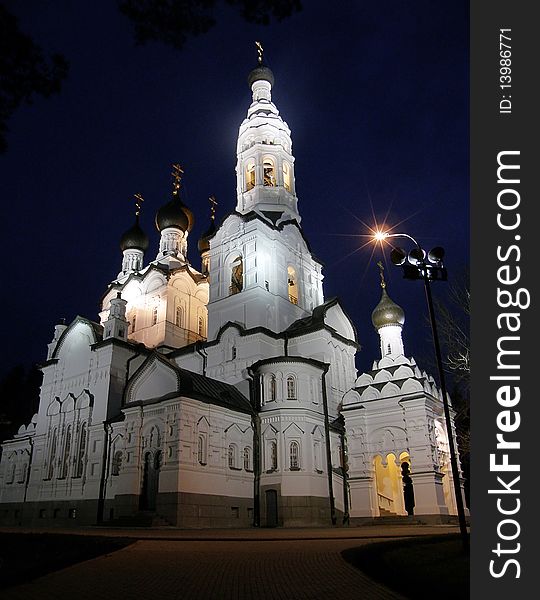 White Orthodoxy church in night