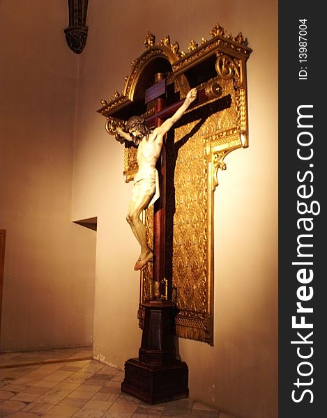 Jesus on the cross Montserrat monastery - Basilica Catalonia, Spain, Barcelona-50 Km