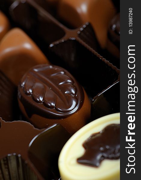 Delicious background of swiss dark chocolates