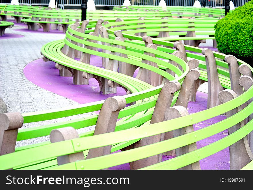 Curvy green and purple benches. Curvy green and purple benches