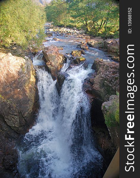 The lower falls in Glen Nevis, Scotland. The lower falls in Glen Nevis, Scotland.