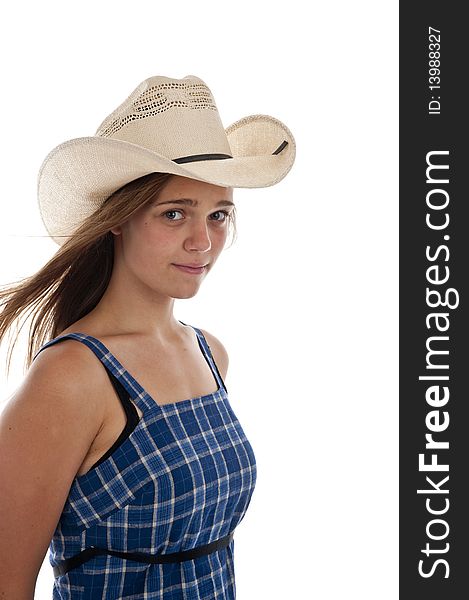 Pretty teen girl wearing an old straw hat. Pretty teen girl wearing an old straw hat