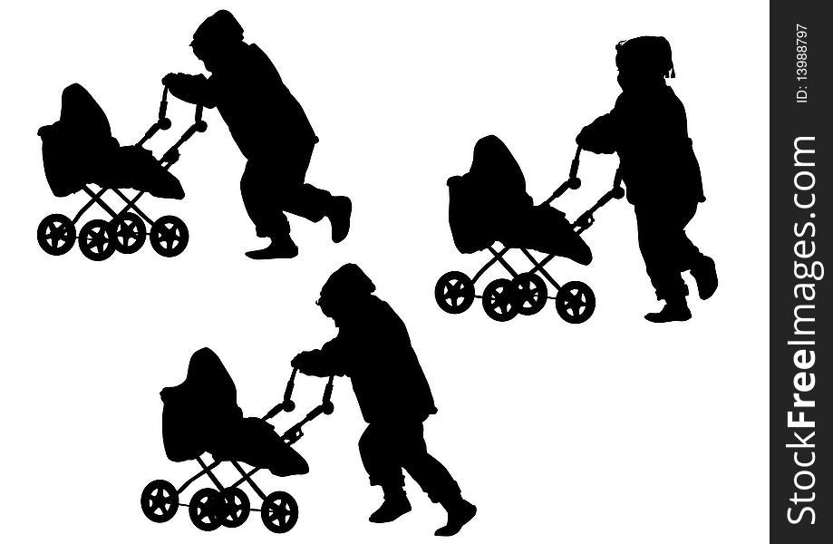 Drawing child with children. Silhouettes on a white background. Drawing child with children. Silhouettes on a white background