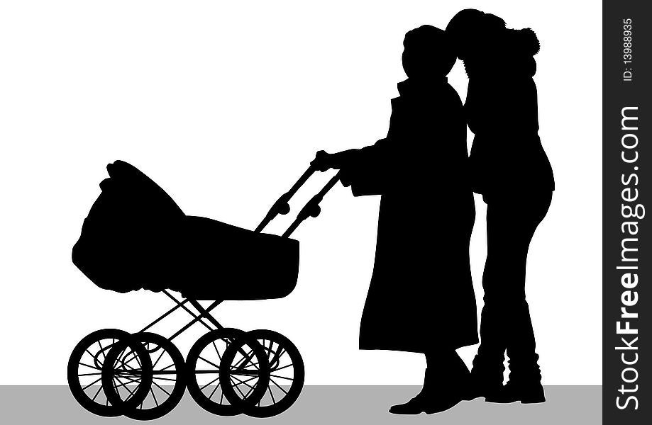 Drawing families with children. Silhouettes on a white background. Drawing families with children. Silhouettes on a white background