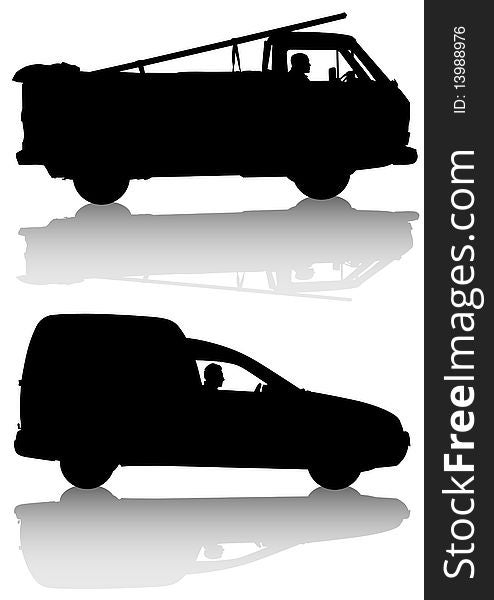 Image of work cars. Silhouettes on white background