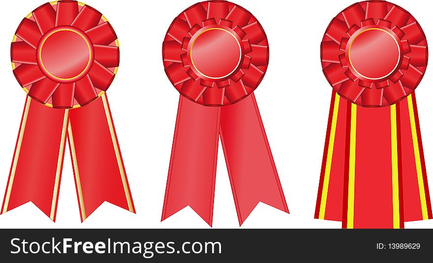 Three red  award ribbons,