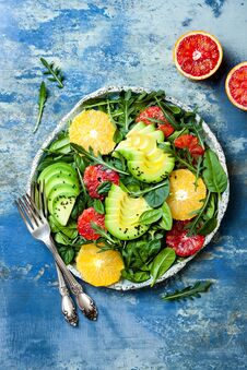 Citrus Salad With Mixed Greens And Blood Orange. Vegan, Vegetarian, Clean Eating Stock Photo Citrus Salad With Mixed Greens And Blood Orange. Vegan, Vegetarian, Clean Eating Stock Photo