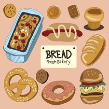 The Picture Of Bread And Toast Cute Colour Royalty Free Stock Photos