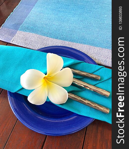 Food Decoration With White Plumeria Rubra Flower, Sri Lanka