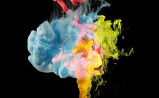 Acrylic Colors In Water. Ink Blot. Abstract Background On Black Stock Photos