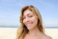 Beautiful Blond Woman Enjoying The Beach Stock Photo