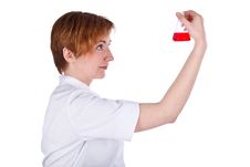Woman In White Coat With Flask Stock Images Woman In White Coat With Flask Stock Images
