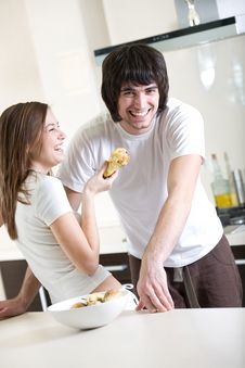 Nice Girl With Pear And Boy With Smile Royalty Free Stock Image Nice Girl With Pear And Boy With Smile Royalty Free Stock Image