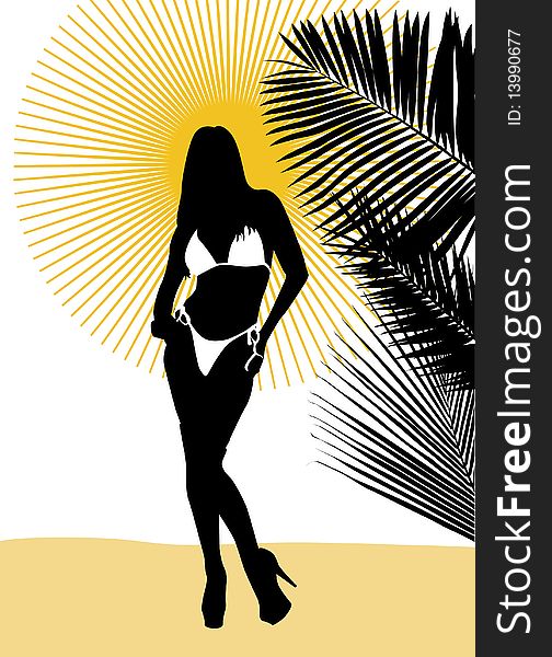 Summer girl silhouette  illustration vector