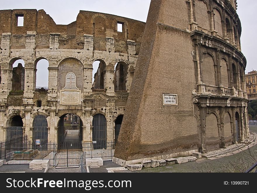 A side of Colosseum amphiteatre, Rome, Italy