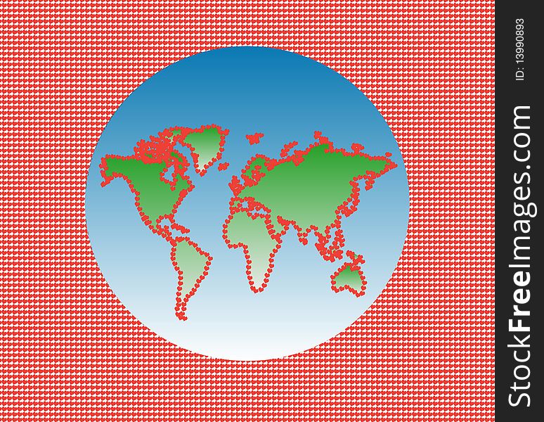 Vector illustration of Earth with hearts. Vector illustration of Earth with hearts