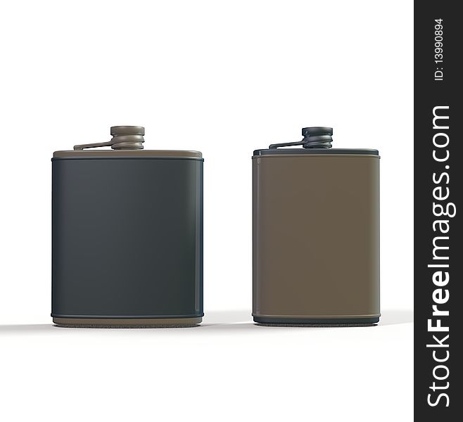 3d isolated render of two types of hip flask. 3d isolated render of two types of hip flask
