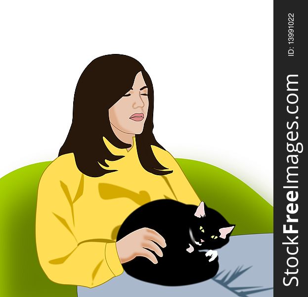 A girl with a cat on her lap. A girl with a cat on her lap.