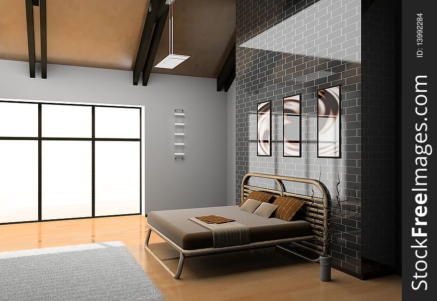 Modern interior of a bedroom room 3D