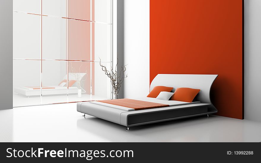 Modern interior of a bedroom room 3D