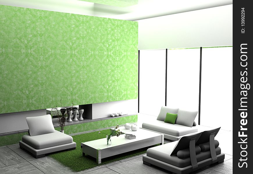 Modern interior of living room 3D